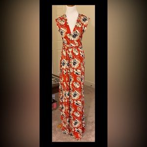 Tory Burch burnt orange and white poppy maxi wrap dress in small NWT.